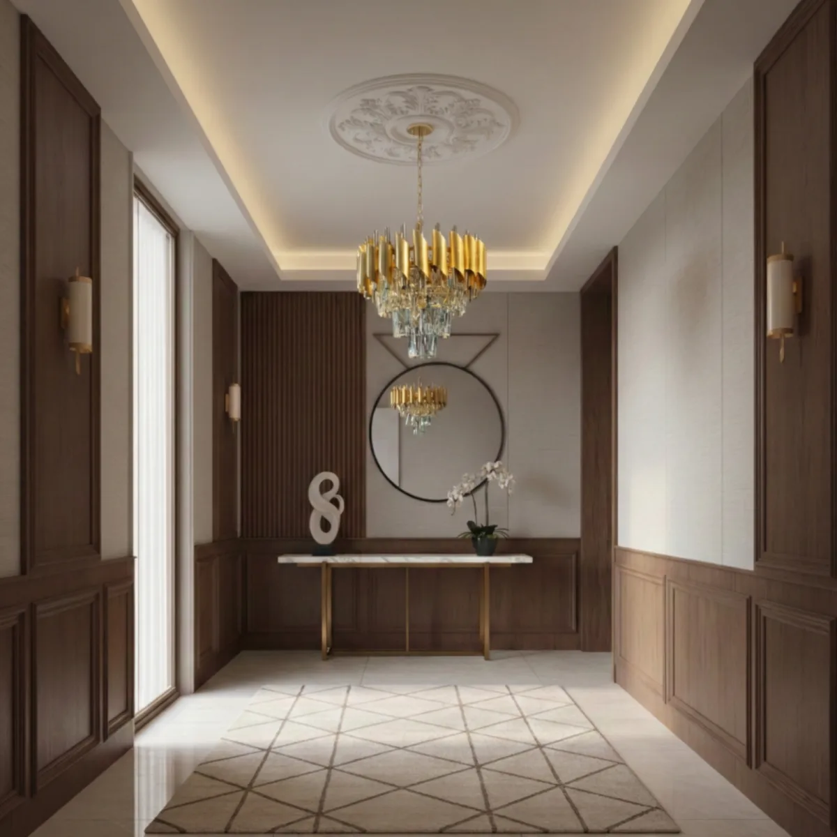 Candelabru Luxury Cristal Gold 30 cm – Metal Auriu și Cristal K9, 3 Becuri E14, Design Modern pentru Living și Hol - imagine 3