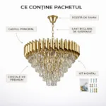 Candelabru Luxury Cristal Gold 60 cm – Cristal K9 Premium și Metal Auriu, 8 Becuri E14, Design Modern pentru Living și Dining - imagine 8