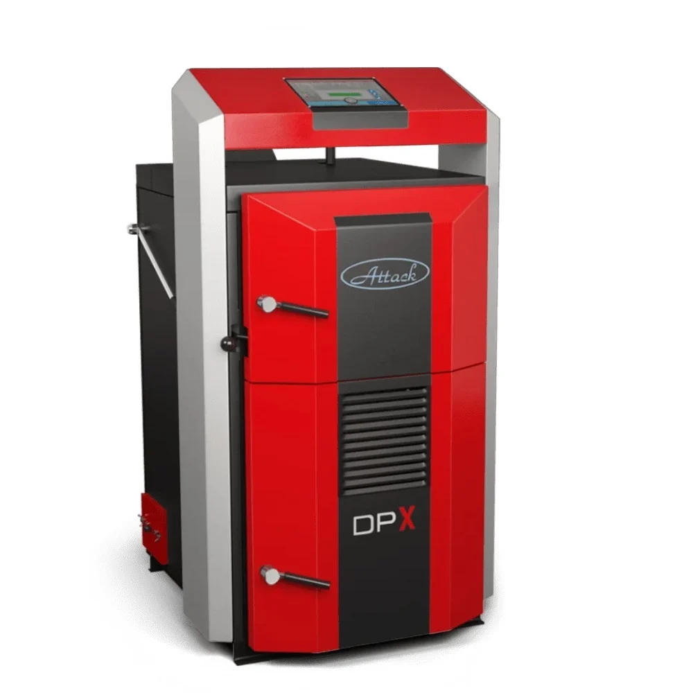 cazan-pe-lemne-cu-gazeificare-attack-dpx-25-kw-volum-manta-apa-100~8876229 Cazan pe lemne cu gazeificare ATTACK DPX, 35 kW, volum manta apa 110 litri, grosime camera ardere 6 mm, randament 91%, lungime maxima bustean 65 cm, cos evacuare Ø150 mm - imagine 1