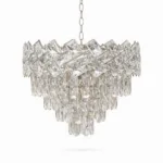 Candelabru Cristal Ice Cascade Chrome 40 cm – Cristal K9 Premium și Metal Argintiu, 5 Surse E14, Design Modern Luxos pentru Living, Dormitor și Birou