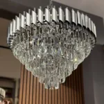 Candelabru Luxury Cristal Chrome 60 cm – Cristal K9 Premium și Metal Argintiu Cromat, 8 Surse E27, Design Modern pentru Living Generos, Lobby și Hotel
