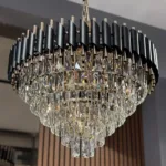 Candelabru Luxury Cristal Black 60 cm – Cristal K9 Premium și Metal Negru, 8 Surse E27, Design Modern pentru Living Generos, Lobby și Dining