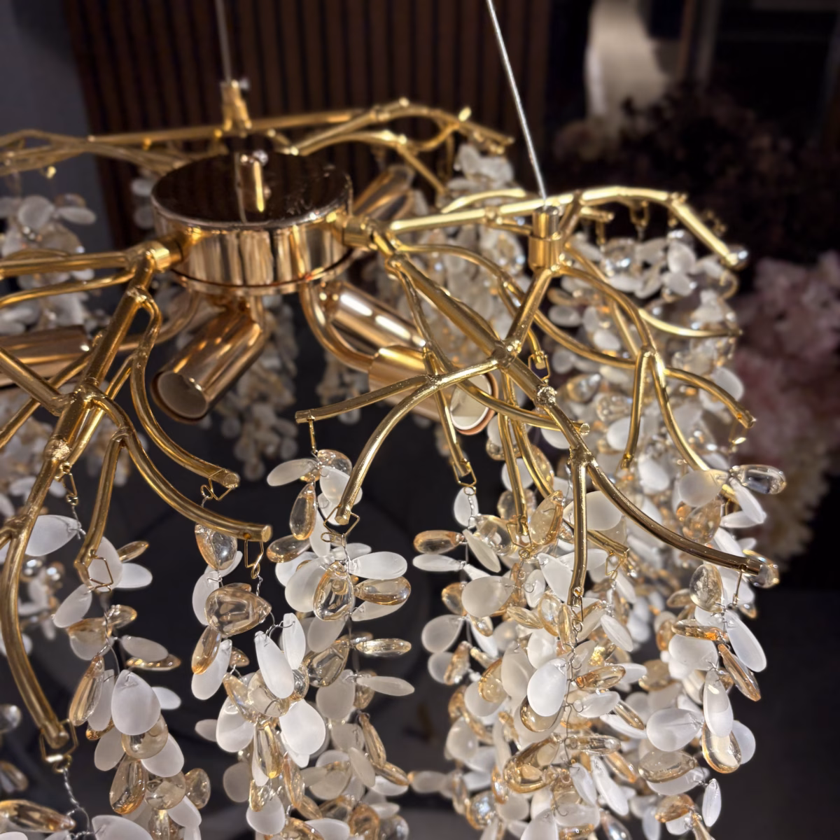 Candelabru Crystal Velvet Gold 59 cm – Design Organic „Tree of Light”, 6 Surse, Finisaj Auriu Antichizat - imagine 3