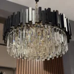 Candelabru Modern Prism Black 60 cm – Cristal K9 Premium Transparent și Metal Negru, 10 Becuri E14, Design Exclusiv pentru Living, Dining și Spații Moderne - imagine 2