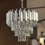 Candelabru Luxury Cristal Chrome 30 cm – Cristal K9 Premium și Metal Argintiu Cromat, 3 Surse E27, Design Modern pentru Hol, D