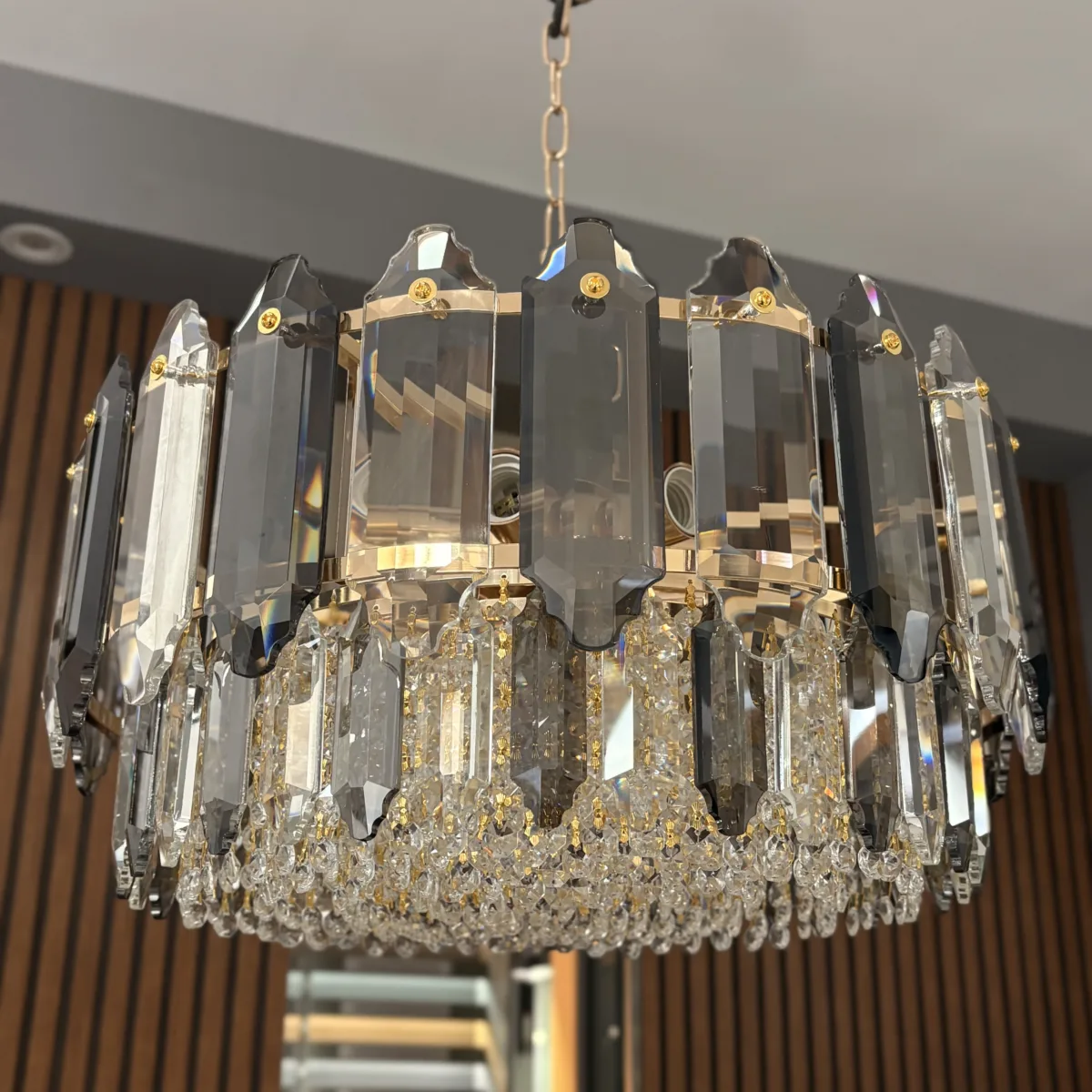 Candelabru Elegant Gold Smoke 50 cm – Cristal K9 Premium Fumuriu și Transparent, 9 Becuri E14, Design Modern de Lux pentru Living, Dining și Zone Rezidențiale - imagine 2