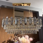 Candelabru Cristal Linear Cascade – Cristal K9 Premium, 8 Surse E14, Design Oval Modern pentru Living, Dining și Insulă Bucătărie, 77 cm Lungime - imagine 2