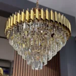 Candelabru Luxury Cristal Gold 60 cm – Cristal K9 Premium și Metal Auriu, 8 Becuri E27, Design Modern pentru Living și Dining