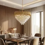 Candelabru Luxury Cristal Gold 60 cm – Cristal K9 Premium și Metal Auriu, 8 Becuri E14, Design Modern pentru Living și Dining - imagine 3