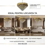 Candelabru Luxury Cristal Gold 60 cm – Cristal K9 Premium și Metal Auriu, 8 Becuri E14, Design Modern pentru Living și Dining - imagine 6
