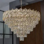 Candelabru Cristal Ice Cascade Golden 60 cm – Cristal K9 Premium și Metal Auriu, 8 Surse E27, Design Modern de Lux pentru Living-uri și Dormitoare
