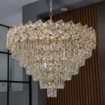 Candelabru Cristal Ice Cascade Golden 60 cm – Cristal K9 Premium și Metal Auriu, 8 Surse E14, Design Modern de Lux pentru Living-uri și Dormitoare - imagine 2