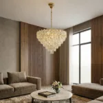 Candelabru Cristal Ice Cascade Golden 60 cm – Cristal K9 Premium și Metal Auriu, 8 Surse E14, Design Modern de Lux pentru Living-uri și Dormitoare - imagine 4