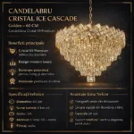 Candelabru Cristal Ice Cascade Golden 60 cm – Cristal K9 Premium și Metal Auriu, 8 Surse E14, Design Modern de Lux pentru Living-uri și Dormitoare - imagine 11