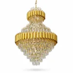 Candelabru Luxury Cristal Gold – Palace Edition 60x100 cm – Capodoperă Monumentală pe Mai Multe Niveluri, 15 Becuri, Cristal K9 Premium și Metal Auriu, Ideal pentru Scări Interioare și Tavane Înalte