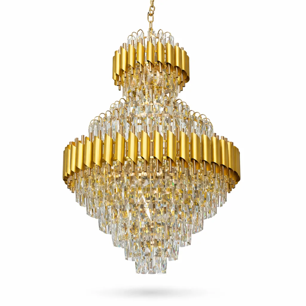 ChatGPT Image Apr 7, 2026, 02_46_45 PM Candelabru Luxury Cristal Gold – Palace Edition 60x100 cm – Capodoperă Monumentală pe Mai Multe Niveluri, 15 Becuri, Cristal K9 Premium și Metal Auriu, Ideal pentru Scări Interioare și Tavane Înalte - imagine 1