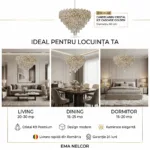 Candelabru Cristal Ice Cascade Golden 60 cm – Cristal K9 Premium și Metal Auriu, 8 Surse E14, Design Modern de Lux pentru Living-uri și Dormitoare - imagine 6