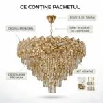 Candelabru Cristal Ice Cascade Golden 60 cm – Cristal K9 Premium și Metal Auriu, 8 Surse E14, Design Modern de Lux pentru Living-uri și Dormitoare - imagine 8