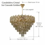 Candelabru Cristal Ice Cascade Golden 60 cm – Cristal K9 Premium și Metal Auriu, 8 Surse E14, Design Modern de Lux pentru Living-uri și Dormitoare - imagine 9