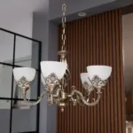 Candelabru Clasic Vintage Bronze – Lustră cu 5 Surse de Lumină, Abajururi din Sticlă Mată și Detalii Filigran, Ideal pentru Living sau Dining - imagine 2