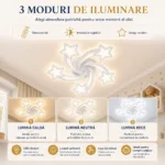 Lustră LED Modernă Cu Steluțe 65 cm – Metal și Acril Alb, 5 Surse LED Integrate, Design Decorativ pentru Camera Copiilor și Dormitor - imagine 3