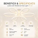 Lustră LED Modernă Oval Light 47 cm – Metal Alb și Acril Mat, 6 Surse LED Integrate, Design Elegant pentru Dormitor, Living și Holr - imagine 4