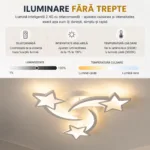 Lustră LED Modernă Cu Steluțe 55 cm – Metal și Acril Alb, 3 Surse LED Integrate, Design Decorativ pentru Camera Copiilor și Dormitor - imagine 4