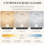 Lustră LED Modernă Cristal Rings 54,5 cm – Metal Cromat și Cristal Acrilic, 3 Surse LED Integrate, Design Elegant pentru Living, Dormitor și Dining - imagine 6