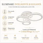 Lustră LED Modernă Cristal Rings 54,5 cm – Metal Cromat și Cristal Acrilic, 3 Surse LED Integrate, Design Elegant pentru Living, Dormitor și Dining - imagine 7