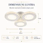 Lustră LED Modernă Cercuri Cristal 43 cm – Metal Cromat și Cristal Acrilic, 3 Surse LED Integrate, Design Elegant pentru Dormitor, Hol și Living - imagine 6