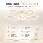 Lustră LED Modernă Oval Light 47 cm – Metal Alb și Acril Mat, 6 Surse LED Integrate, Design Elegant pentru Dormitor, Living și Holr - imagine 7