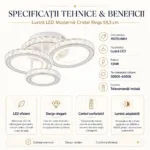 Lustră LED Modernă Cristal Rings 54,5 cm – Metal Cromat și Cristal Acrilic, 3 Surse LED Integrate, Design Elegant pentru Living, Dormitor și Dining - imagine 4