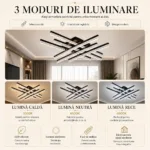 Lustră LED Modernă Cristal Line 72 cm – Metal Negru și Cristal Acrilic, 6 Surse LED Integrate, Design Premium pentru Living, Dining și Dormitor - imagine 6