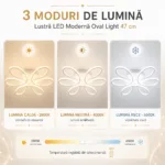 Lustră LED Modernă Oval Light 47 cm – Metal Alb și Acril Mat, 6 Surse LED Integrate, Design Elegant pentru Dormitor, Living și Holr - imagine 5