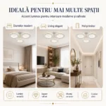 Lustră LED Modernă Cercuri Cristal 43 cm – Metal Cromat și Cristal Acrilic, 3 Surse LED Integrate, Design Elegant pentru Dormitor, Hol și Living - imagine 3