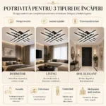 Lustră LED Modernă Cristal Line 72 cm – Metal Negru și Cristal Acrilic, 6 Surse LED Integrate, Design Premium pentru Living, Dining și Dormitor - imagine 3