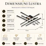 Lustră LED Modernă Cristal Line 72 cm – Metal Negru și Cristal Acrilic, 6 Surse LED Integrate, Design Premium pentru Living, Dining și Dormitor - imagine 5