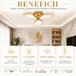 Lustră LED Modernă Petale Gold 54 cm – Metal Auriu și Acril Cristal, 3 Surse LED Integrate, Design Elegant pentru Living și Dormitor - imagine 5