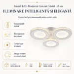 Lustră LED Modernă Cercuri Cristal 43 cm – Metal Cromat și Cristal Acrilic, 3 Surse LED Integrate, Design Elegant pentru Dormitor, Hol și Living - imagine 7