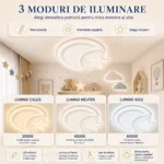 Lustră LED Modernă Lună și Stea 52 cm – Metal și Acril Alb, 2 Surse LED Integrate, Design Decorativ pentru Camera Copiilor și Dormitor - imagine 4