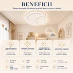 Lustră LED Modernă Lună și Stea 52 cm – Metal și Acril Alb, 2 Surse LED Integrate, Design Decorativ pentru Camera Copiilor și Dormitor - imagine 7
