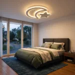Lustră LED Modernă Lună și Stea 52 cm – Metal și Acril Alb, 2 Surse LED Integrate, Design Decorativ pentru Camera Copiilor și Dormitor - imagine 2