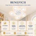 Lustră LED Modernă Cu Steluțe 65 cm – Metal și Acril Alb, 5 Surse LED Integrate, Design Decorativ pentru Camera Copiilor și Dormitor - imagine 5