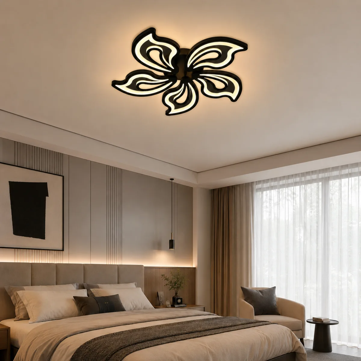 Lustră LED Modernă Fluture 69 cm – Metal și Acril Negru, 5 Surse LED Integrate, Design Elegant pentru Living, Dormitor și Camera Copiilor - imagine 2