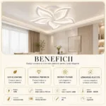 Lustră LED Modernă Floare 60,5 cm – Metal și Acril Alb, 5 Surse LED Integrate, Design Elegant pentru Living, Dormitor și Dining - imagine 3