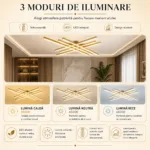 – Metal Auriu și Acril Alb, 8 Surse LED Integrate, Design Premium pentru Living Mare, Dining și Open Space - imagine 5