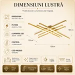 – Metal Auriu și Acril Alb, 8 Surse LED Integrate, Design Premium pentru Living Mare, Dining și Open Space - imagine 4