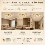 – Metal Auriu și Acril Alb, 8 Surse LED Integrate, Design Premium pentru Living Mare, Dining și Open Space - imagine 3