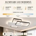 Lustră LED Modernă Geometric 67x46 cm – Metal Negru și Acril Alb, 3 Surse LED Integrate, Design Minimalist pentru Living, Dormitor și Hol - imagine 7