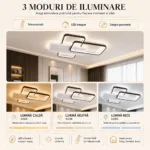 Lustră LED Modernă Geometric 67x46 cm – Metal Negru și Acril Alb, 3 Surse LED Integrate, Design Minimalist pentru Living, Dormitor și Hol - imagine 5